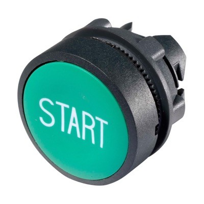 ZB5AA333 Schneider Harmony XB5 Green Pushbutton Actuator marked &#039;START&#039; 22.5mm Spring Return Dark Grey Plastic Bezel