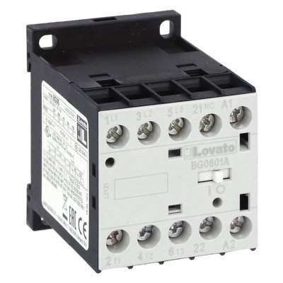 11BG0601A024 Lovato Electric BG Series Mini Contactor 3 Pole 6A AC3 2.2kW 1 x N/C Auxiliary 24VAC Coil