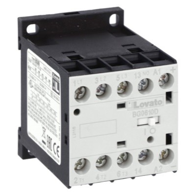 11BG0610D024 Lovato Electric BG Series Mini Contactor 3 Pole 6A AC3 2.2kW 1 x N/O Auxiliary 24VDC Coil