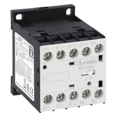 11BG1201A024 Lovato Electric BG Series Mini Contactor 3 Pole 12A AC3 5.7kW 1 x N/C Auxiliary 24VAC Coil