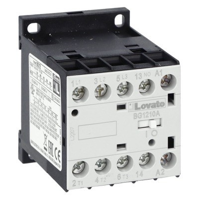 11BG1210A110 Lovato Electric BG Series Mini Contactor 3 Pole 12A AC3 5.7kW 1 x N/O Auxiliary 110VAC Coil