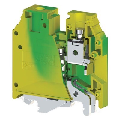 ERPE16P IMO ER 16mm Earth DIN Rail Terminal for TS35 &amp; TS32 Rail Single Feed Through Green/Yellow