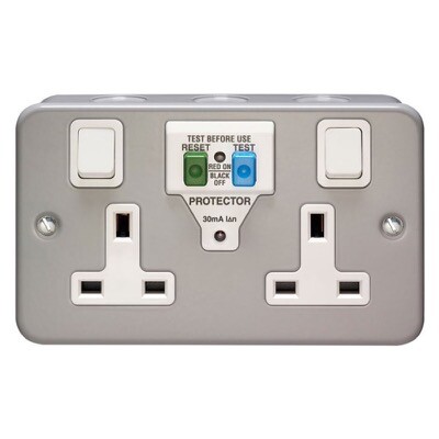 VT1208SG Volex 13A 2 Gang Double Pole Switched Metalclad RCD Socket