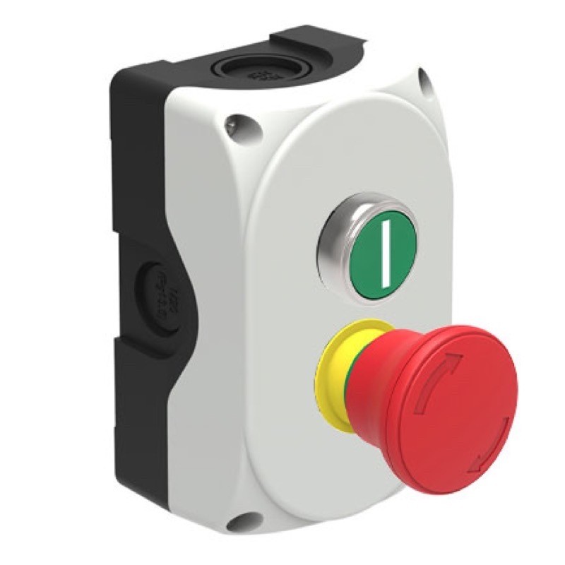 S2P1091 Lovato Electric S2P Platinum Enclosure with Green Pushbutton &#039;I&#039; 1 x N/O &amp; Red 40mm Twist to Release Emergency Stop 1 x N/C 