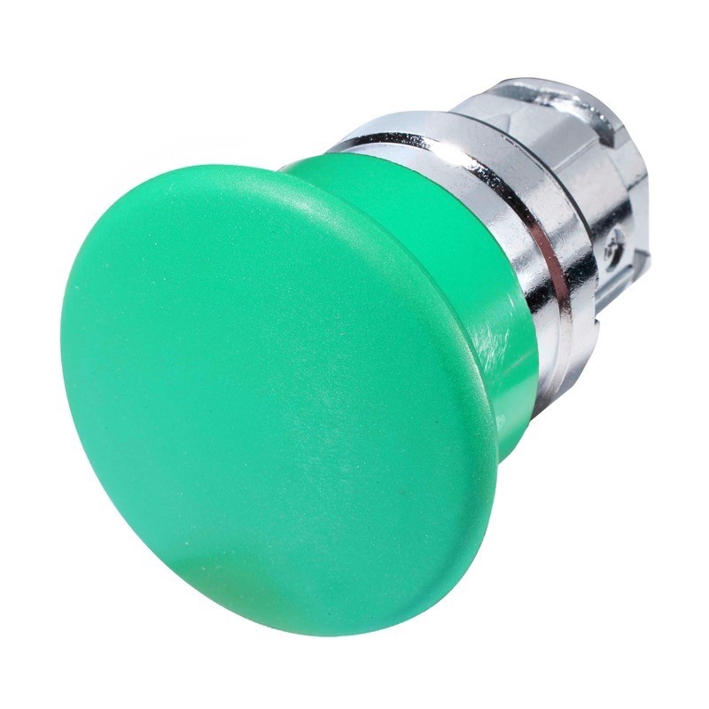 ZB4BC3 Schneider Harmony XB4 Green 40mm Mushroom Head Pushbutton Actuator 22.5mm Spring Return Chrome Bezel