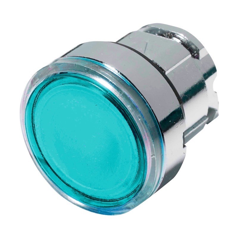 ZB4BW33 Schneider Harmony XB4 Green Flush Illuminated Pushbutton Actuator for use with BA9s lamp 22.5mm Spring Return Chrome Bezel