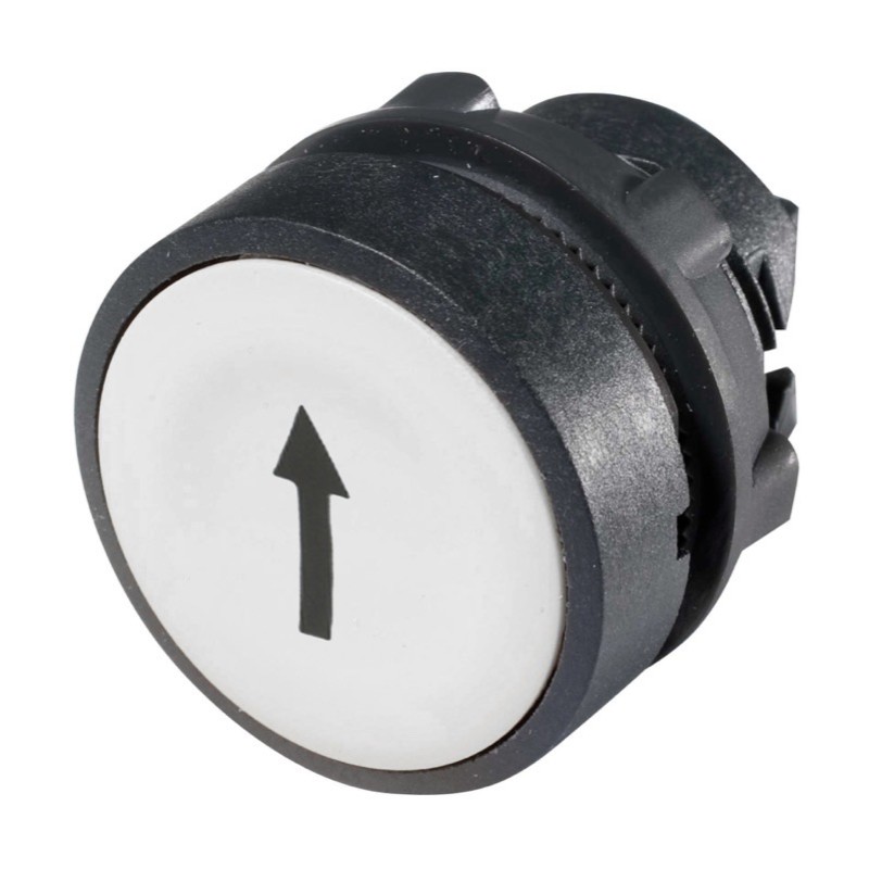 ZB5AA334 Schneider Harmony XB5 White Pushbutton Actuator with &#039;Black Arrow&#039; 22.5mm Spring Return Dark Grey Plastic Bezel