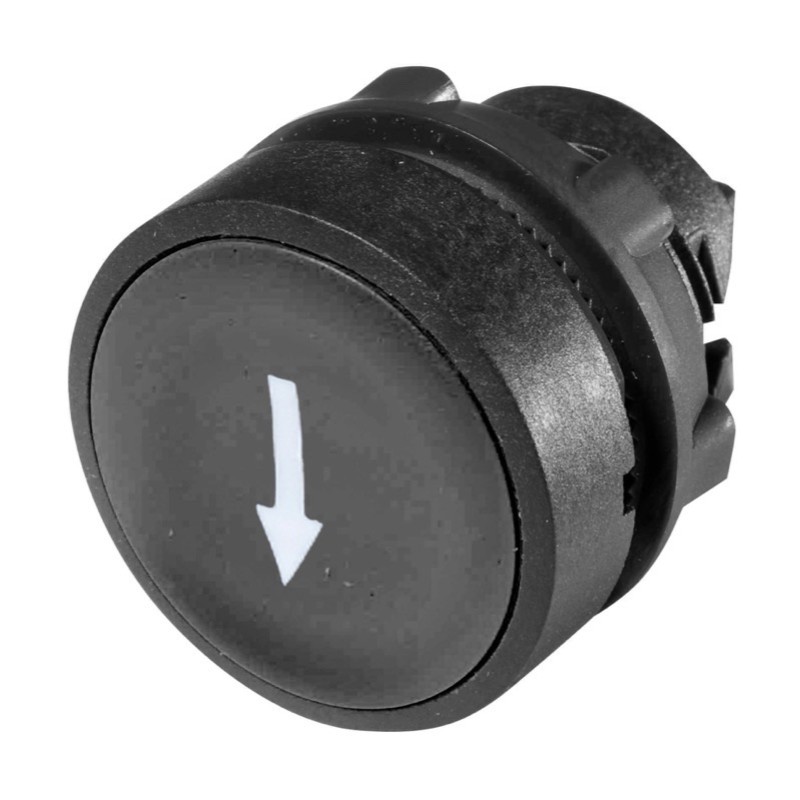 ZB5AA335 Schneider Harmony XB5 Black Pushbutton Actuator with &#039;White Arrow&#039; 22.5mm Spring Return Dark Grey Plastic Bezel