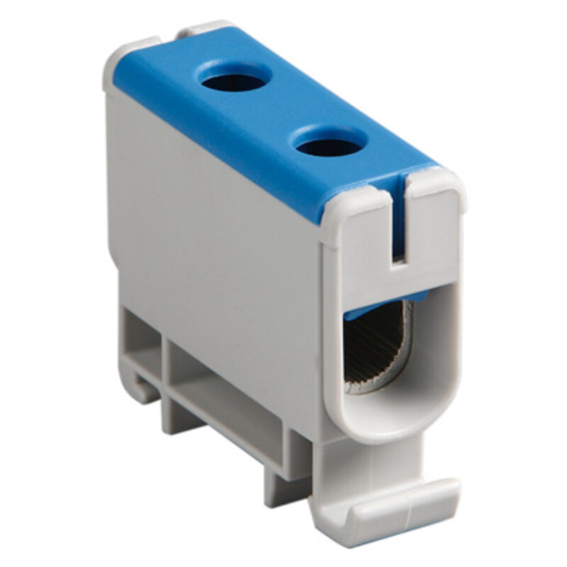 KE61.2 Ensto Clampo Pro 50mm Blue DIN Rail Terminal for TS35 Rail or Base Mounting Single Feed Through