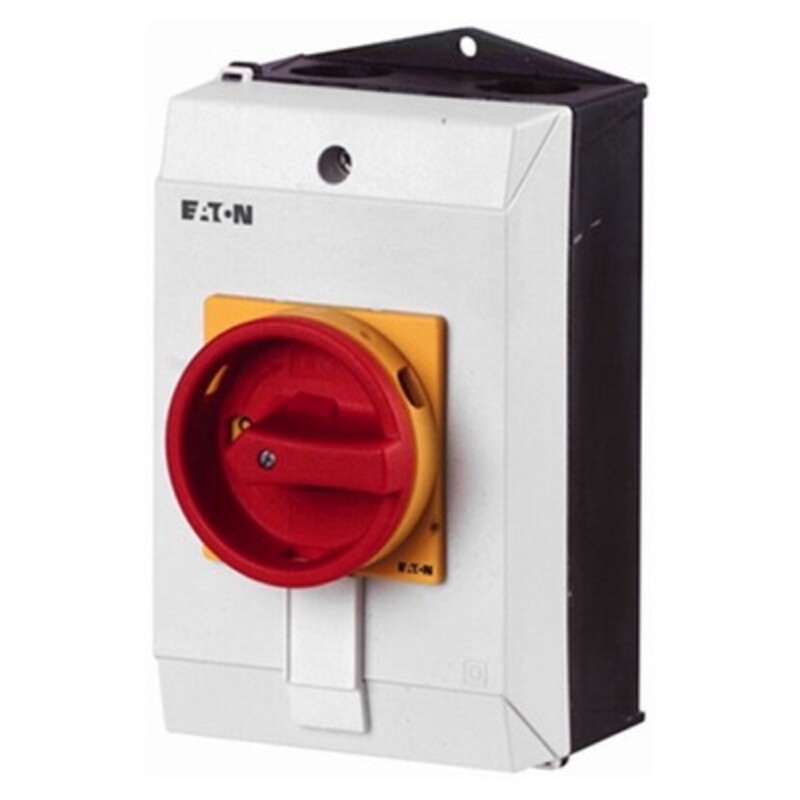 T3-1-102/I2H/SVB Eaton T3 32A 15kW 2 Pole Enclosed Isolator IP65 Plastic Enclosure with Red/Yellow Handle 180H x 100W x 135mmD