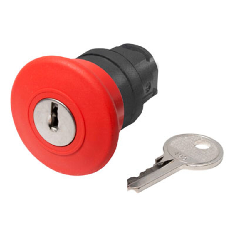 ZB5AS944 Schneider Harmony XB5 40mm Red Emergency Stop Pushbutton Actuator 22.5mm Dark Grey Plastic Bezel Key to Release