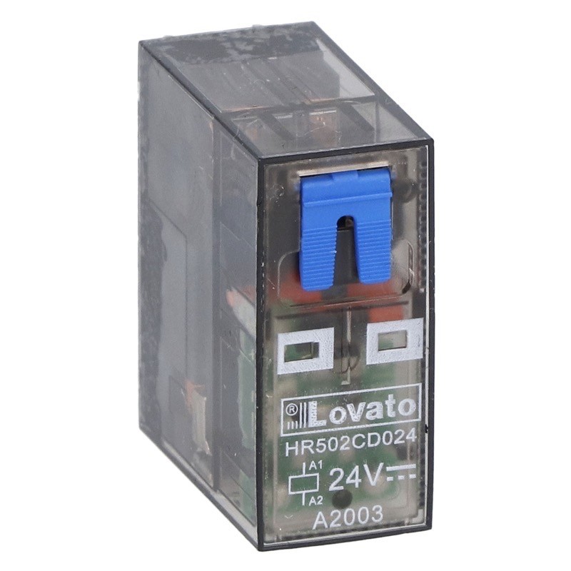 HR502CD110 Lovato HR50 2 Pole 8A Relay 110VDC Coil 2 Change-Over Contacts Lockable Test Button and LED Indication