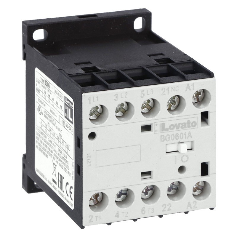 11BG0601A400 Lovato Electric BG Series Mini Contactor 3 Pole 6A AC3 2.2kW 1 x N/C Auxiliary 400VAC Coil