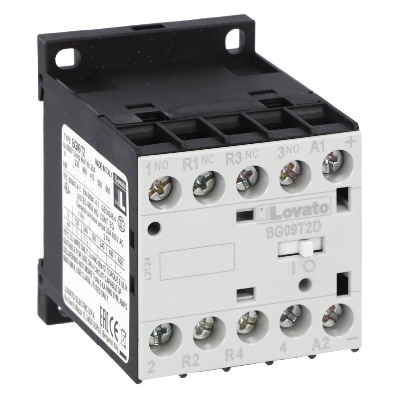 11BG09T2D024 Lovato Electric BG Series Mini Contactor 4 Pole 20A AC1 2 x N/O &amp; 2 x N/C Poles 24VDC Coil