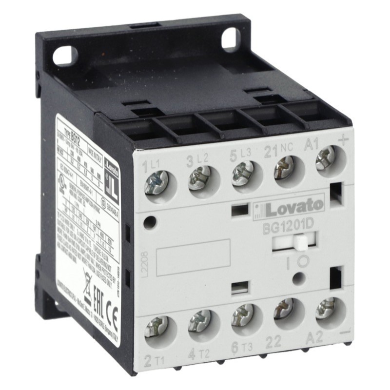 11BG1201D024 Lovato Electric BG Series Mini Contactor 3 Pole 12A AC3 5.7kW 1 x N/C Auxiliary 24VDC Coil