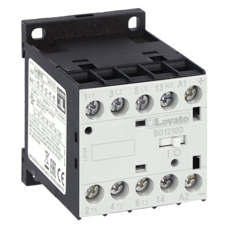 11BG1210D024 Lovato Electric BG Series Mini Contactor 3 Pole 12A AC3 5.7kW 1 x N/O Auxiliary 24VDC Coil