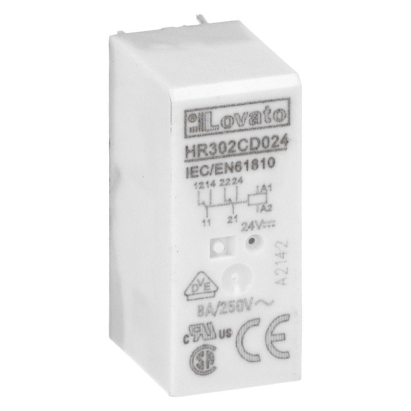 HR302CD012 Lovato HR30 2 Pole 8A Relay 12VDC Coil 2 Change-Over Contacts