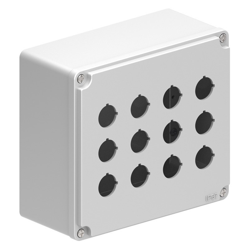 LPZM12CA8 Lovato LPZM 12 Multihole Empty Metal Enclosure for 22.5mm Control Actuators IP66/IP67 Grey Lid