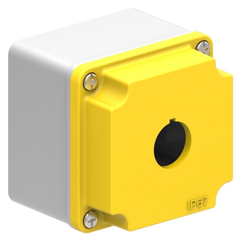 LPZM1A5 Lovato LPZM 1 Hole Empty Metal Enclosure for 22.5mm Control Actuators IP66/IP67 Yellow Lid