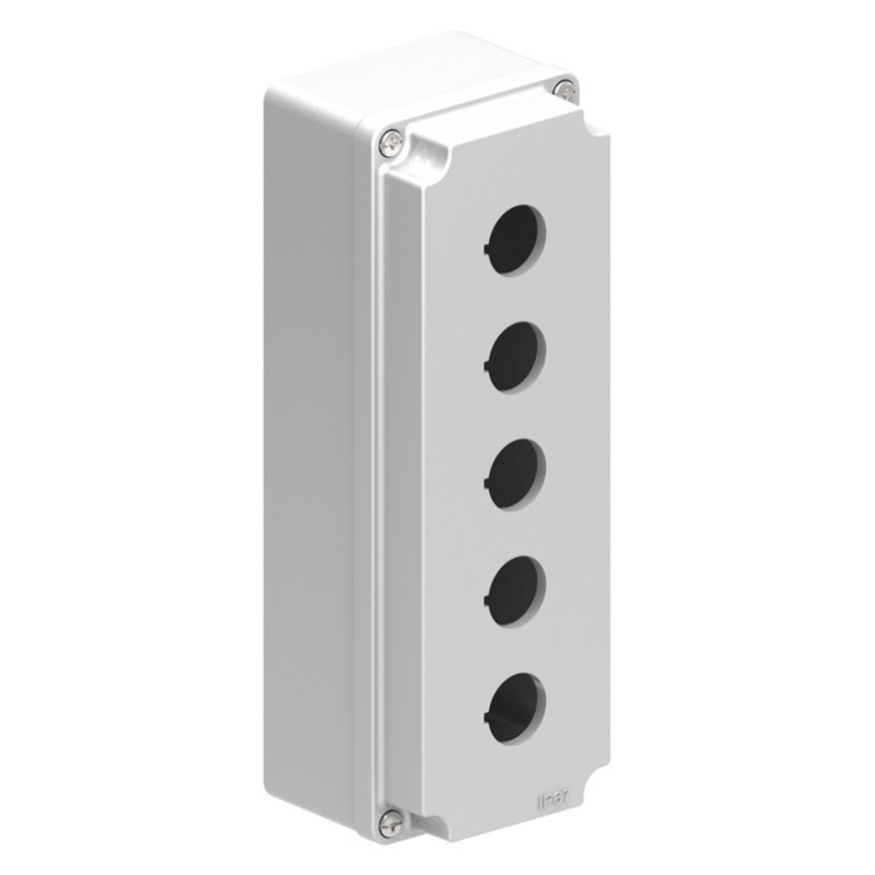 LPZM5A8 Lovato LPZM 5 Hole Empty Metal Enclosure for 22.5mm Control Actuators IP66/IP67 Grey Lid