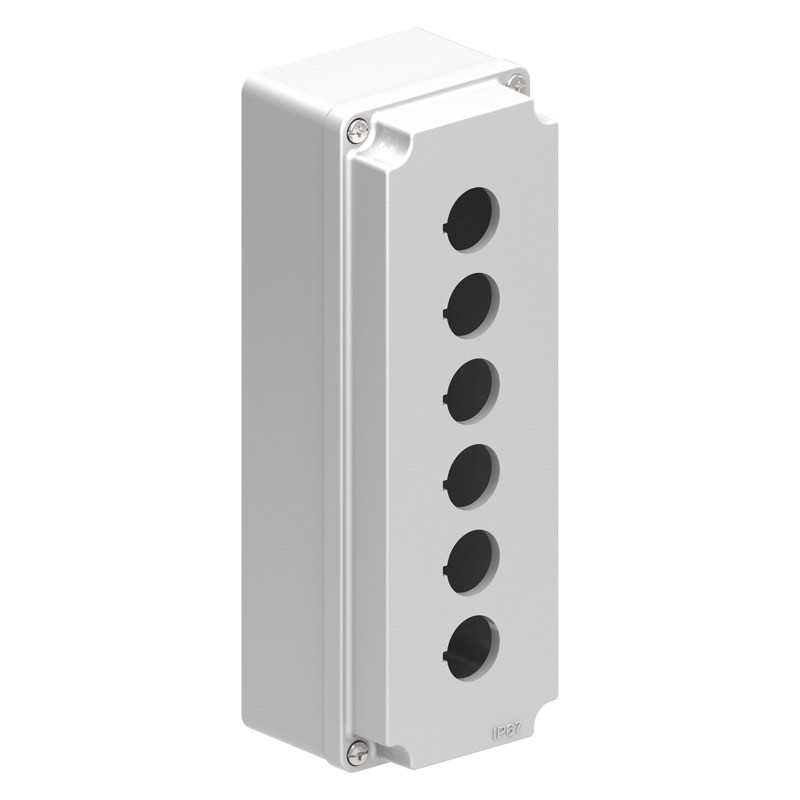 LPZM6A8 Lovato LPZM 6 Hole Empty Metal Enclosure for 22.5mm Control Actuators IP66/IP67 Grey Lid