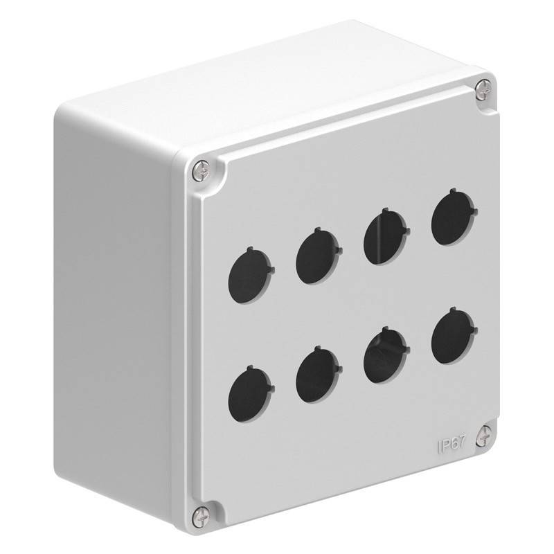 LPZM8CA8 Lovato LPZM 8 Multihole Empty Metal Enclosure  for 22.5mm Control Actuators IP66/IP67 Grey Lid