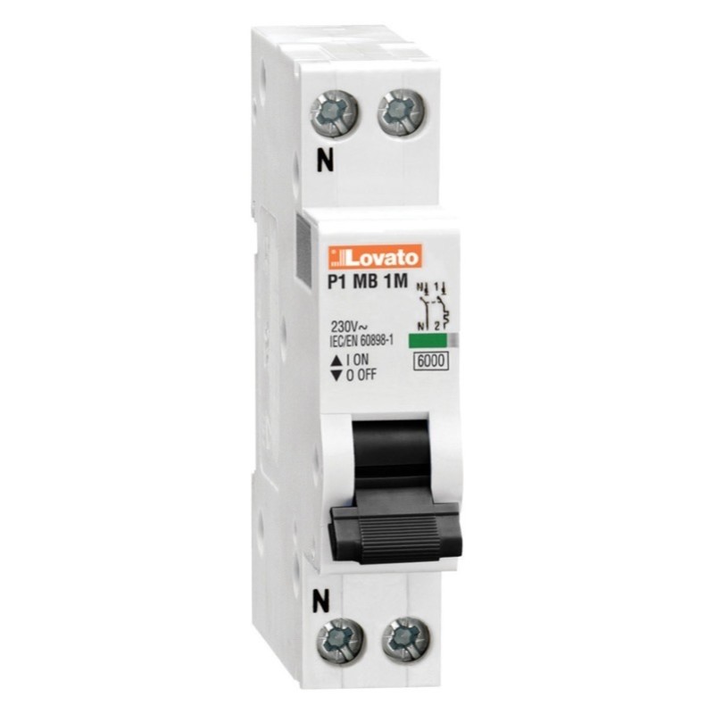 P1MB1MC16 Lovato Electric P1MB Single Pole + Neutral MCB 16A C curve Single Module Width 