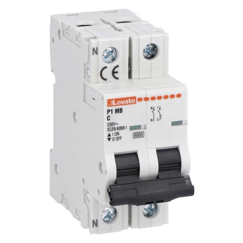 P1MB1NC04 Lovato Electric P1MB Single Pole + Neutral MCB 4A C Curve Two Module Width 