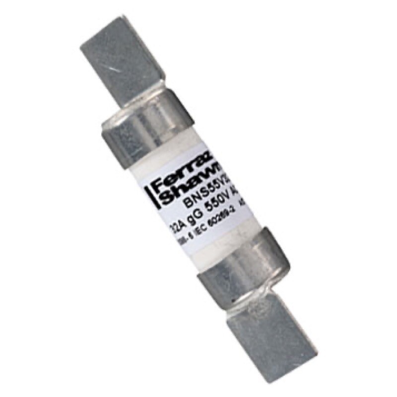 BNS55V20 Mersen BNS 20A gG Fuse Q1019213 BS88 F1 Offset Blade 61mm Overall Length with 12mm Blade Length 550VAC