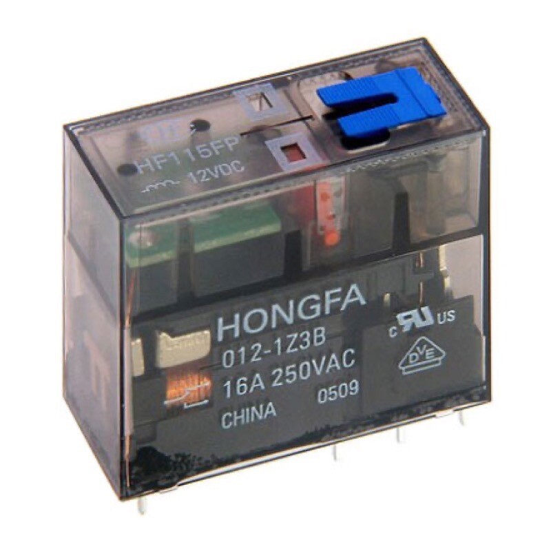 HF115FPA2302Z4B Hongfa HF115FP Double Pole Relay 8A 230VAC with 2 x  Change-over Contacts Lockable Test Button and LED Indication