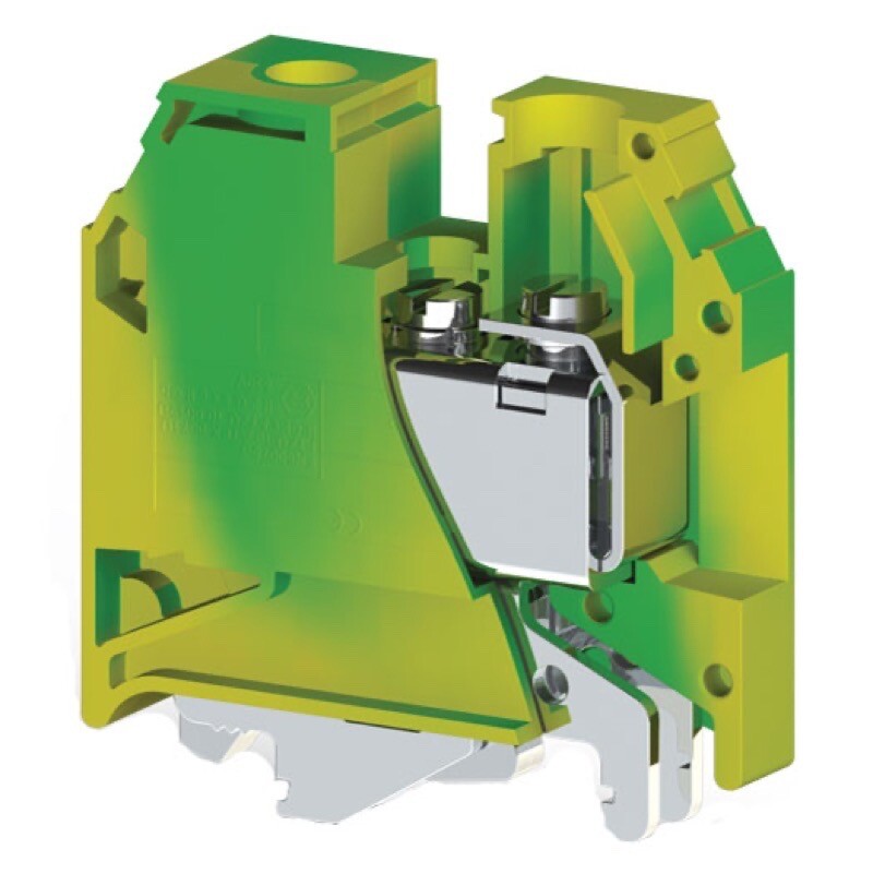 ERPE35P IMO ER IMO ER 35mm Earth DIN Rail Terminal for TS35 &amp; TS32 Rail Single Feed Through Green/Yellow