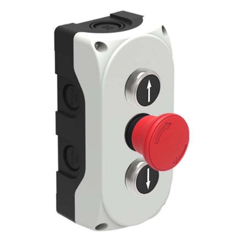 S3P107110 Lovato Electric S3P Platinum Enclosure Black with White &#039;Up Arrow&#039; 1 x N/O Red Stop 1 x N/C White with Black &#039;Down Arrow&#039; 1 x N/O 